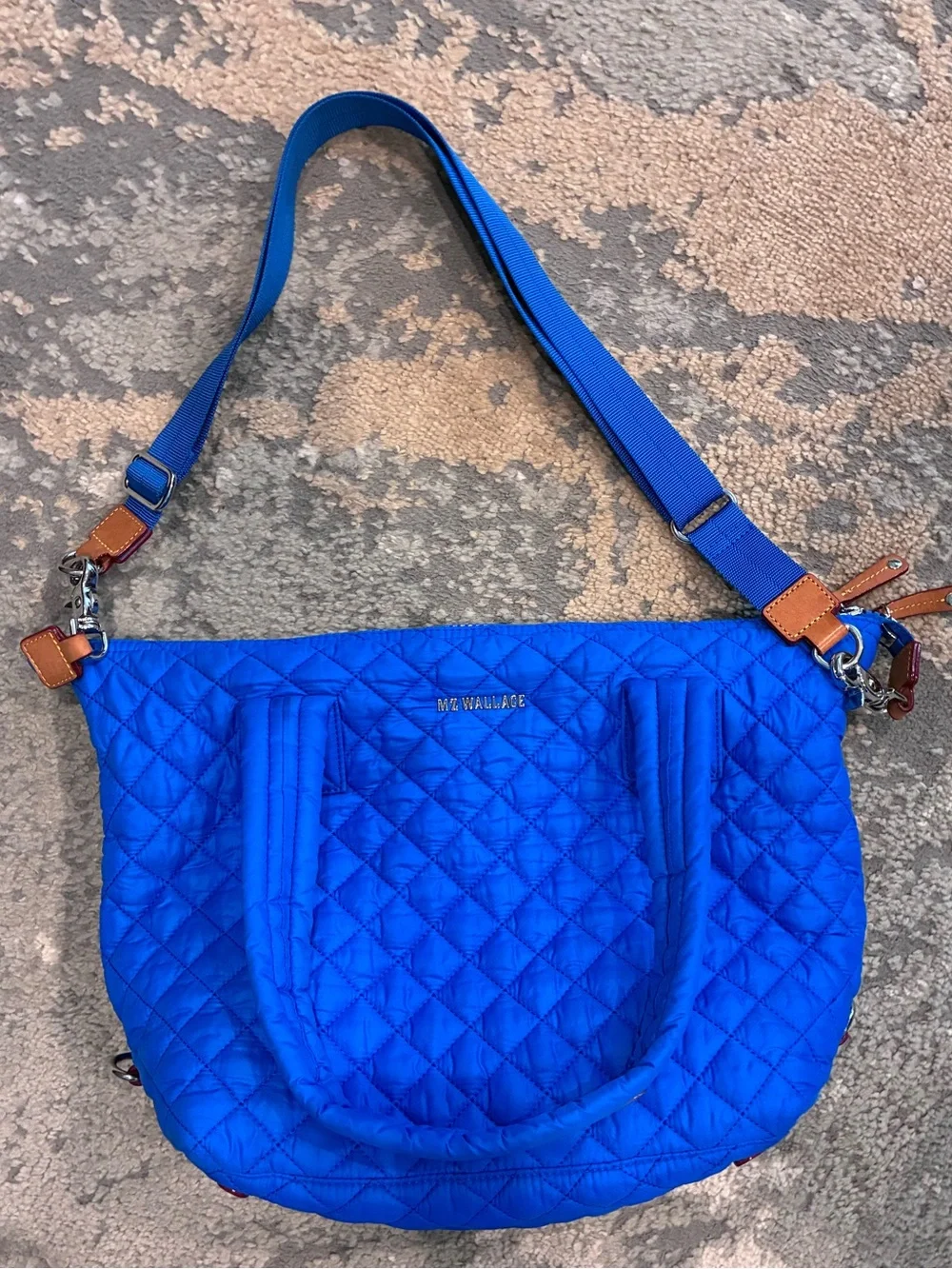 Like NEW MZ Wallace Medium Sutton Quilted Nylon Satchel-Surf Blue